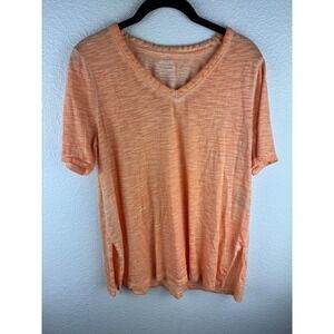 Chicos Sz 1 M 8 Orange Marled V‎ Neck T Shirt Casual Top Modal Cotton